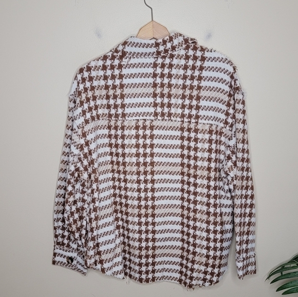 NWOT Polagram | Brown & Ivory Houndstooth Button Front Shirt Jacket Shacket - Picture 7 of 7